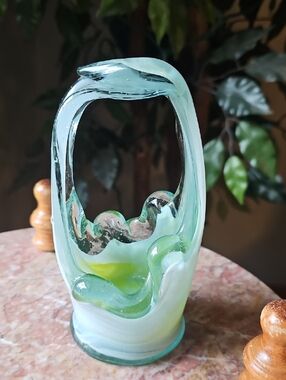 Vintage Glass Art Sculpture Vase in Seafoam Green